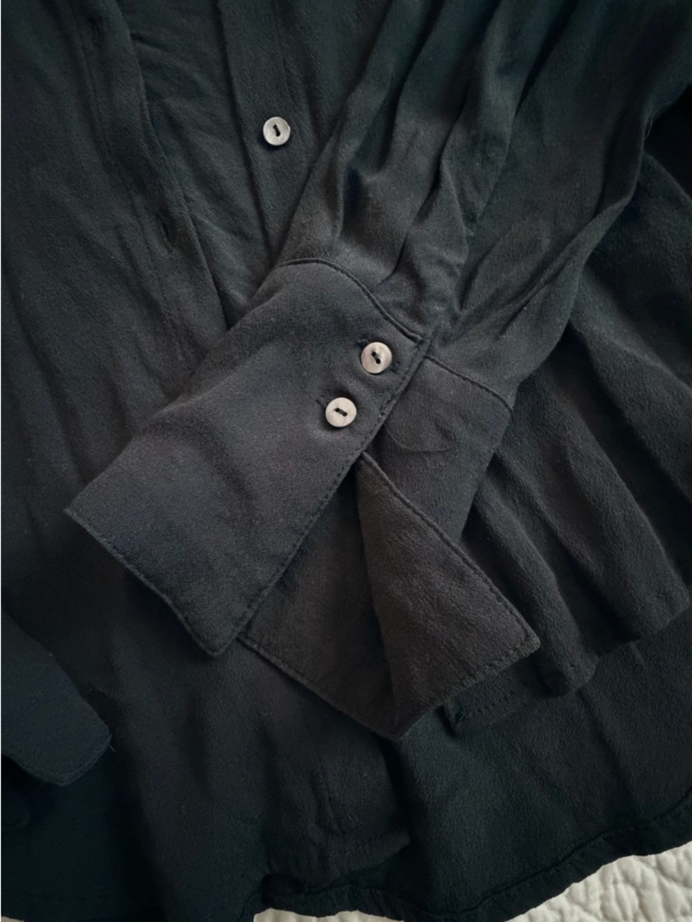 Olivaceous Black French-Cuff Button-Down Blouse